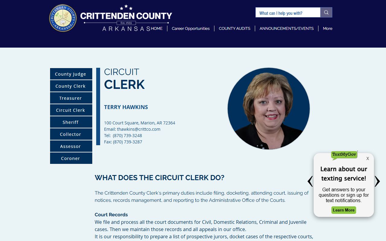 Crittenden County Circuit Clerk website - criminal court records