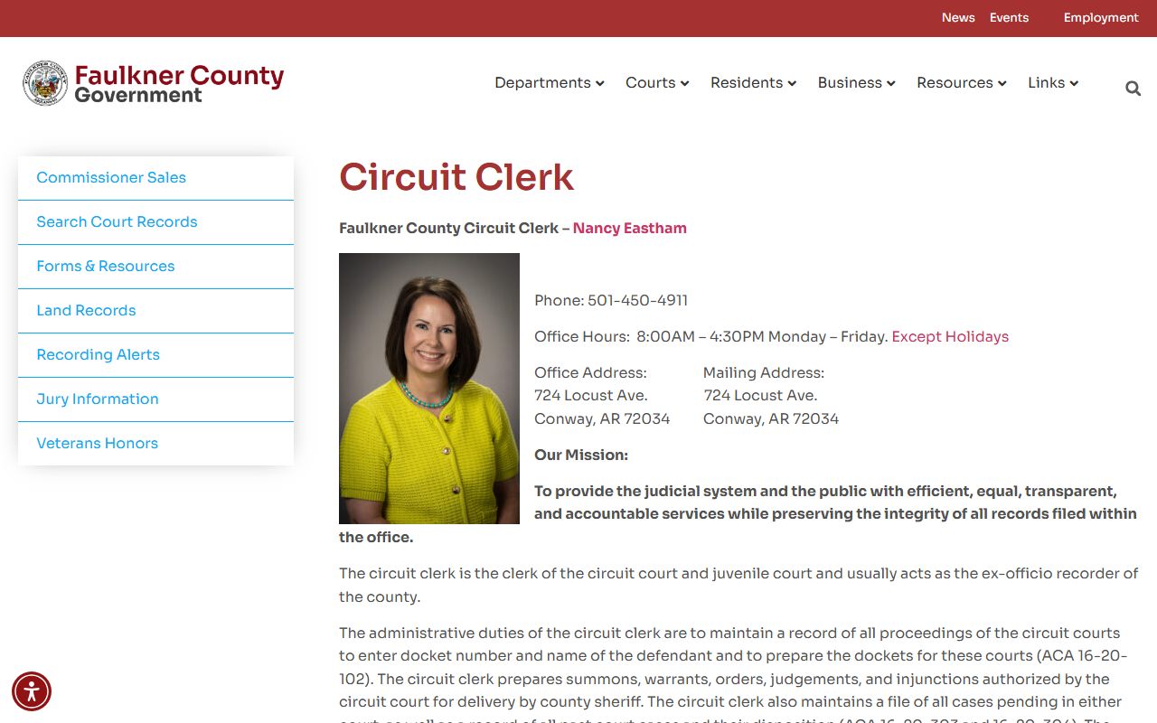 Faulkner County Circuit Clerk website - criminal court records Conway Arkansas