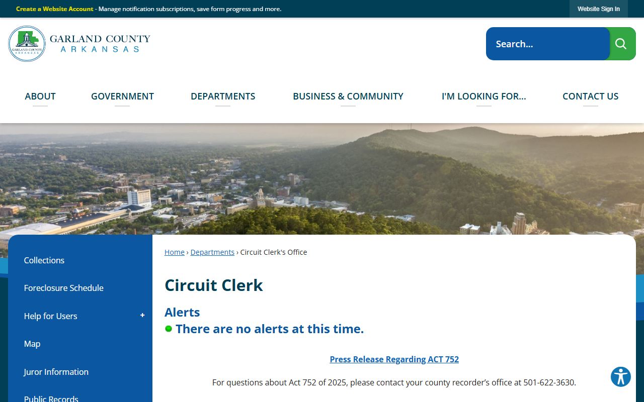 Garland County Circuit Clerk website - criminal court records in Hot Springs