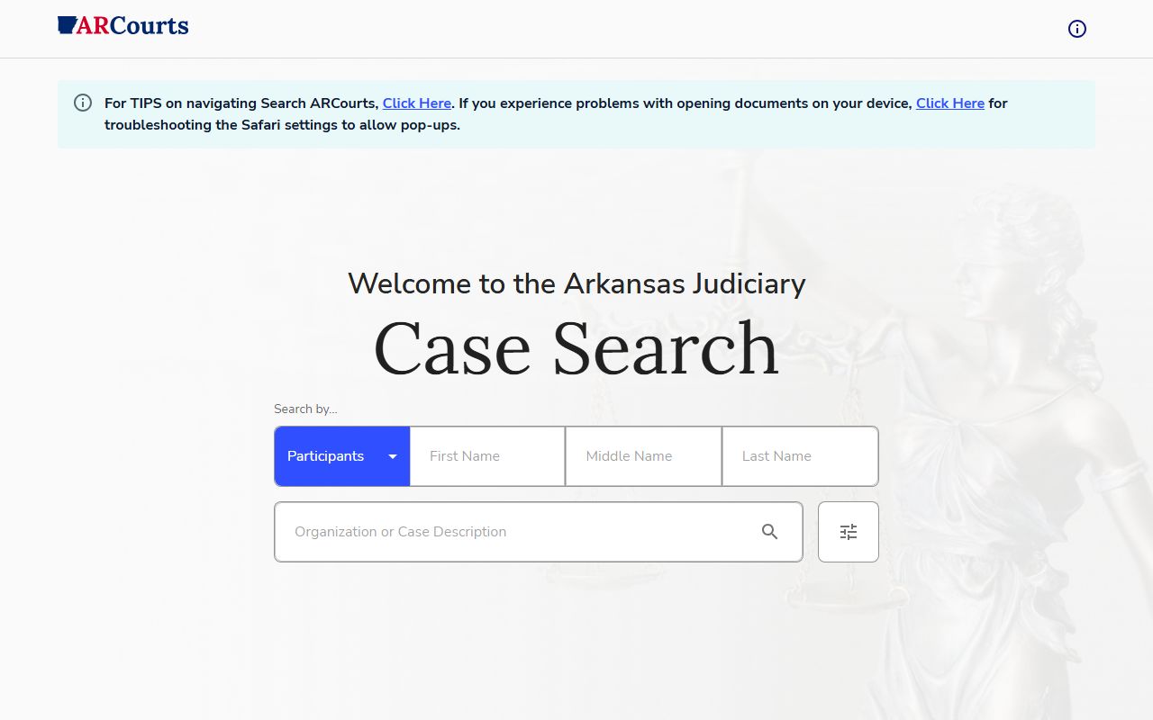 Arkansas CourtConnect criminal court records search portal